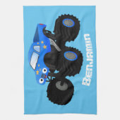 可愛い青いモンスタートラック漫画イラストレーション キッチンタオル (縦)