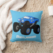 可愛い青いモンスタートラック漫画イラストレーション クッション (ブランケット)