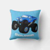 可愛い青いモンスタートラック漫画イラストレーション クッション (裏面)