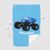 可愛い青いモンスタートラック漫画イラストレーション ゴルフタオル (インサイチュ)