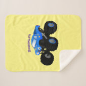 可愛い青いモンスタートラック漫画イラストレーション シェルパブランケット (正面(横))