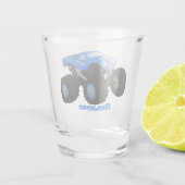 可愛い青いモンスタートラック漫画イラストレーション ショットグラス (裏面)