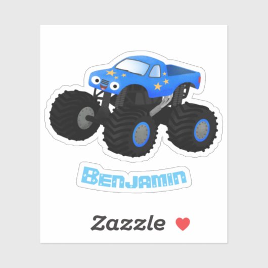 可愛い青いモンスタートラック漫画イラストレーション シール (シート)