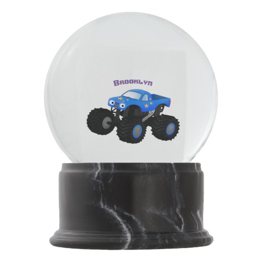 可愛い青いモンスタートラック漫画イラストレーション スノーグローブ (正面)