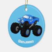 可愛い青いモンスタートラック漫画イラストレーション セラミックオーナメント (左)