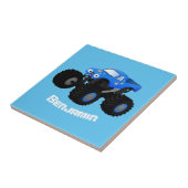 可愛い青いモンスタートラック漫画イラストレーション タイル (側面)