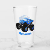 可愛い青いモンスタートラック漫画イラストレーション タンブラーグラス (裏面)