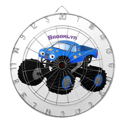 可愛い青いモンスタートラック漫画イラストレーション ダーツボード (正面)