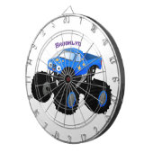 可愛い青いモンスタートラック漫画イラストレーション ダーツボード (正面右)