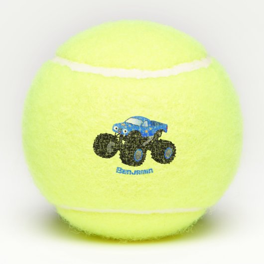 可愛い青いモンスタートラック漫画イラストレーション テニスボール (裏面)