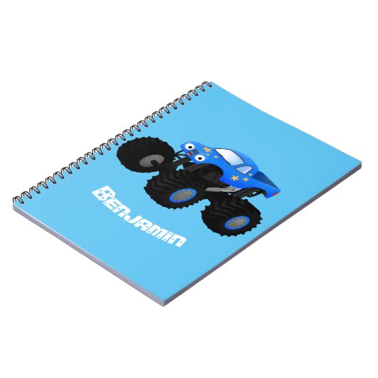 可愛い青いモンスタートラック漫画イラストレーション ノートブック (左側)