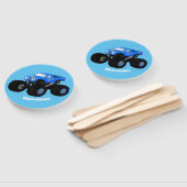 可愛い青いモンスタートラック漫画イラストレーション ハンドファン (組立なし)