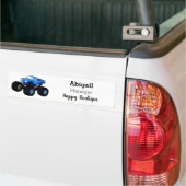 可愛い青いモンスタートラック漫画イラストレーション バンパーステッカー (トラック上)