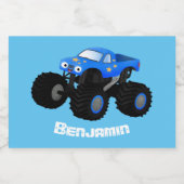 可愛い青いモンスタートラック漫画イラストレーション フードラベル (シングルラベル)