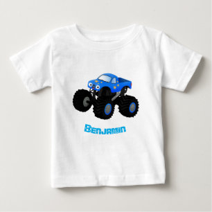 可愛い青いモンスタートラック漫画イラストレーション ベビーTシャツ