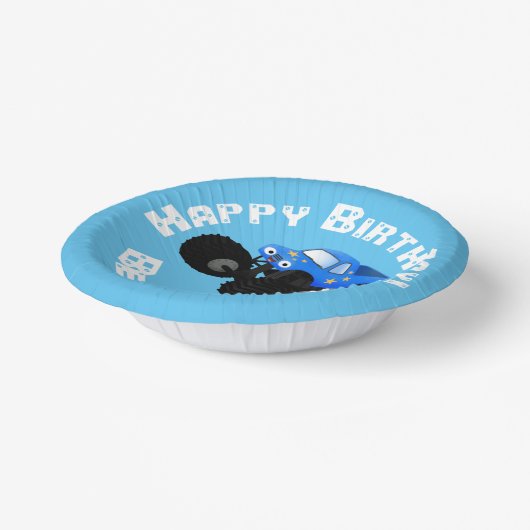 可愛い青いモンスタートラック漫画イラストレーション ペーパーボウル (傾斜あり)