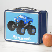 可愛い青いモンスタートラック漫画イラストレーション メタルランチボックス (インサイチュ)