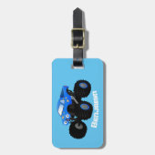 可愛い青いモンスタートラック漫画イラストレーション ラゲッジタグ (正面縦)