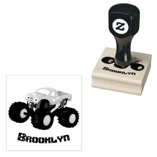 可愛い青いモンスタートラック漫画イラストレーション ラバースタンプ (押印)