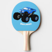 可愛い青いモンスタートラック漫画イラストレーション 卓球ラケット (裏面)