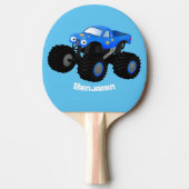 可愛い青いモンスタートラック漫画イラストレーション 卓球ラケット (正面)