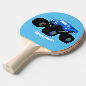可愛い青いモンスタートラック漫画イラストレーション 卓球ラケット (正面アングル)