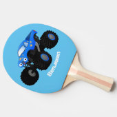 可愛い青いモンスタートラック漫画イラストレーション 卓球ラケット (横)