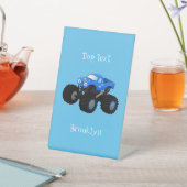 可愛い青いモンスタートラック漫画イラストレーション 台座サイン (インサイチュ)