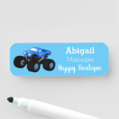 可愛い青いモンスタートラック漫画イラストレーション 名札 (インサイチュ)