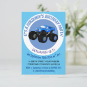 可愛い青いモンスタートラック漫画イラストレーション 招待状 (スタンド正面)