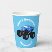 可愛い青いモンスタートラック漫画イラストレーション 紙コップ (裏面)