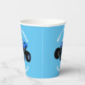 可愛い青いモンスタートラック漫画イラストレーション 紙コップ (右)