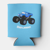 可愛い青いモンスタートラック漫画イラストレーション 缶クーラー (正面)