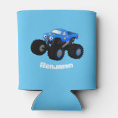 可愛い青いモンスタートラック漫画イラストレーション 缶クーラー (裏面)