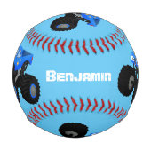 可愛い青いモンスタートラック漫画イラストレーション 野球ボール (裏面)