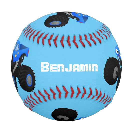 可愛い青いモンスタートラック漫画イラストレーション 野球ボール (正面)