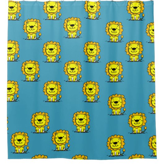 可愛い青いライオン シャワーカーテン (正面)