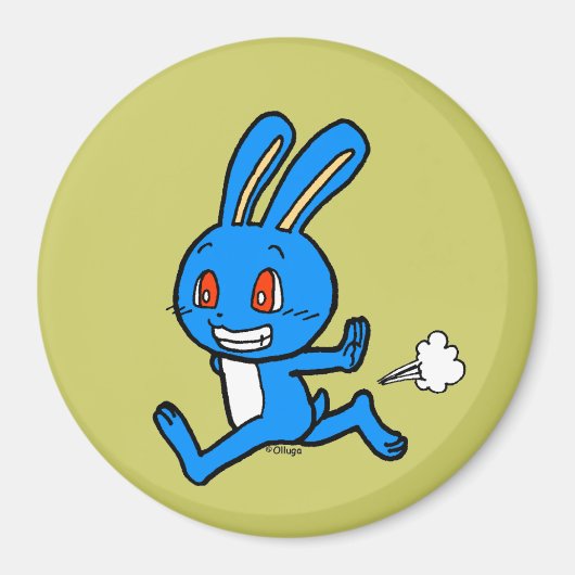 可愛い青いランニングウサギ マグネット (正面)