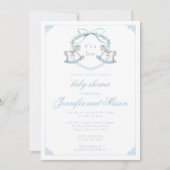 可愛い青いロッキングウスクレストボーホ男の赤ちゃんシャワー 招待状 (正面)