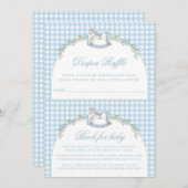 可愛い青いロッキングウマギンガム男の赤ちゃんシャワー 招待状 (正面/裏面)