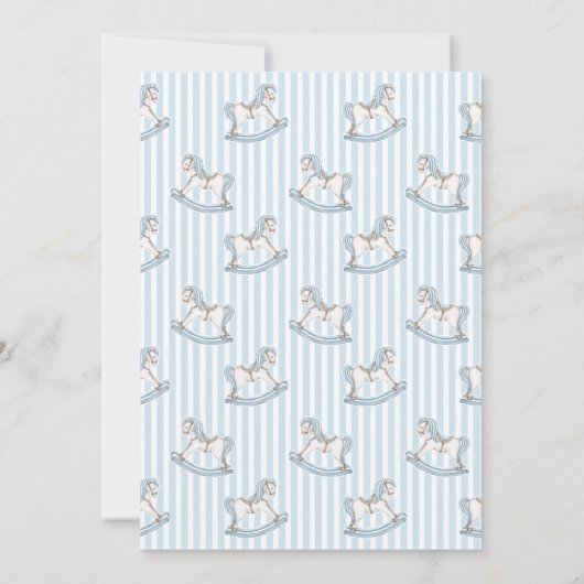 可愛い青いロッキングホースを編んだボホの誕生日の男の子 招待状 (裏面)