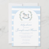 可愛い青いロッキングホースボヘミアン男の赤ちゃんシャワー 招待状 (正面)