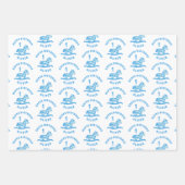 可愛い青いロッキングホースボーイ1歳誕生日 ラッピングペーパーシート (正面)