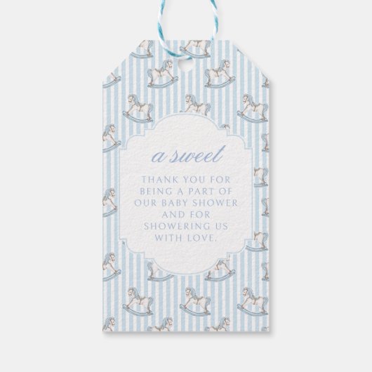 可愛い青いロッキングホース男の赤ちゃんシャワーユー ギフトタグ (裏面)