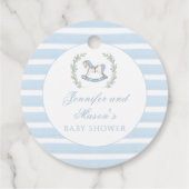 可愛い青いロッキングホース男の赤ちゃんシャワーユー フェイバータグ (裏面)