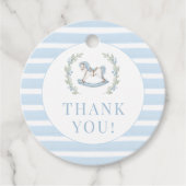 可愛い青いロッキングホース男の赤ちゃんシャワーユー フェイバータグ (正面)