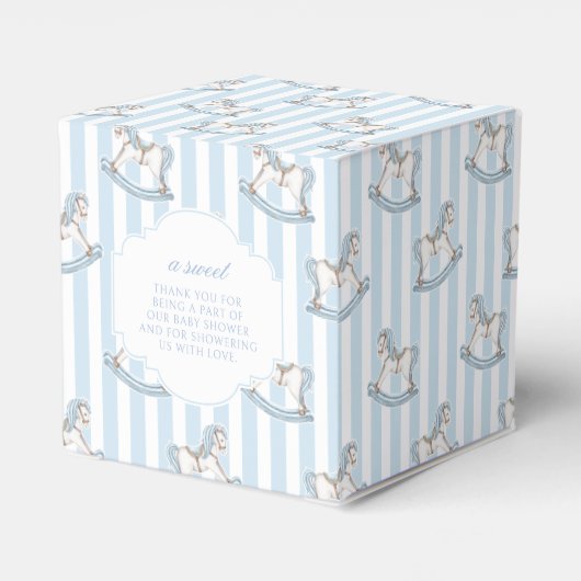 可愛い青いロッキングホース男の赤ちゃんシャワー フェイバーボックス (裏面サイド)