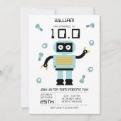 可愛い青いロボットテーマキッズロボット誕生日パーティー 招待状 (正面)