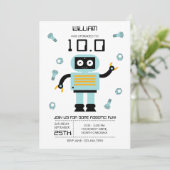 可愛い青いロボットテーマキッズロボット誕生日パーティー 招待状 (スタンド正面)