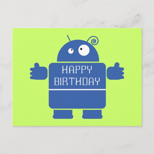 可愛い青いロボット葉書 ポストカード (正面)
